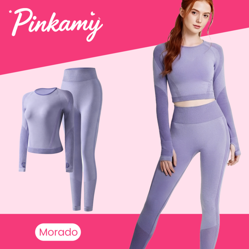 SKU-紫色 Conjunto deportivo PinkAmy para mujer en cuatro colores