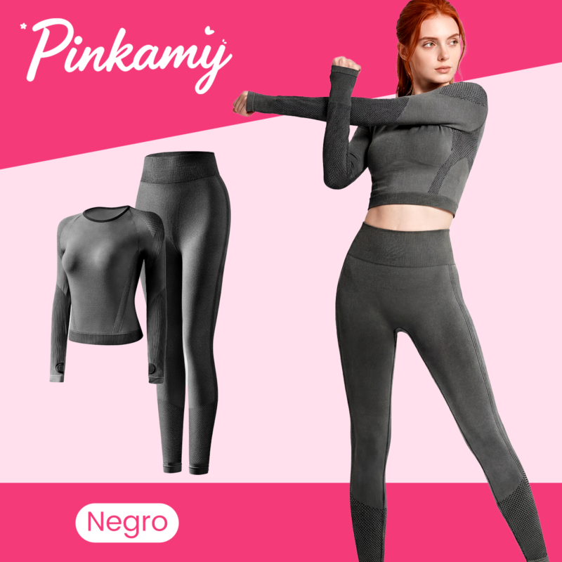 SKU-黑色 Conjunto deportivo PinkAmy para mujer en cuatro colores
