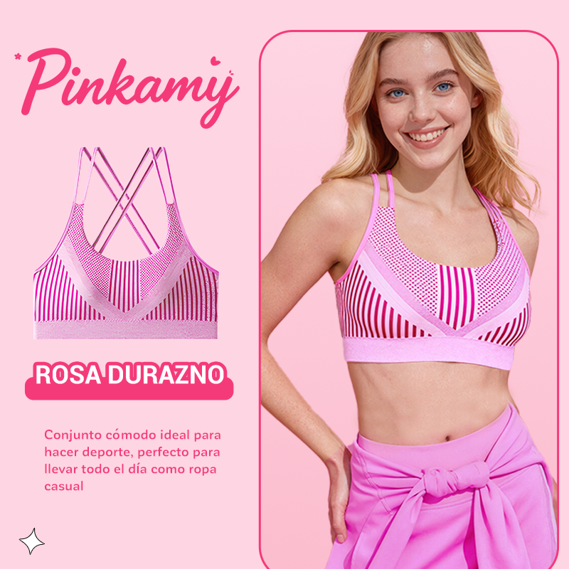 SKU图-桃红色 Top deportivo PinkAmy sin costuras en colores pastel para mujer