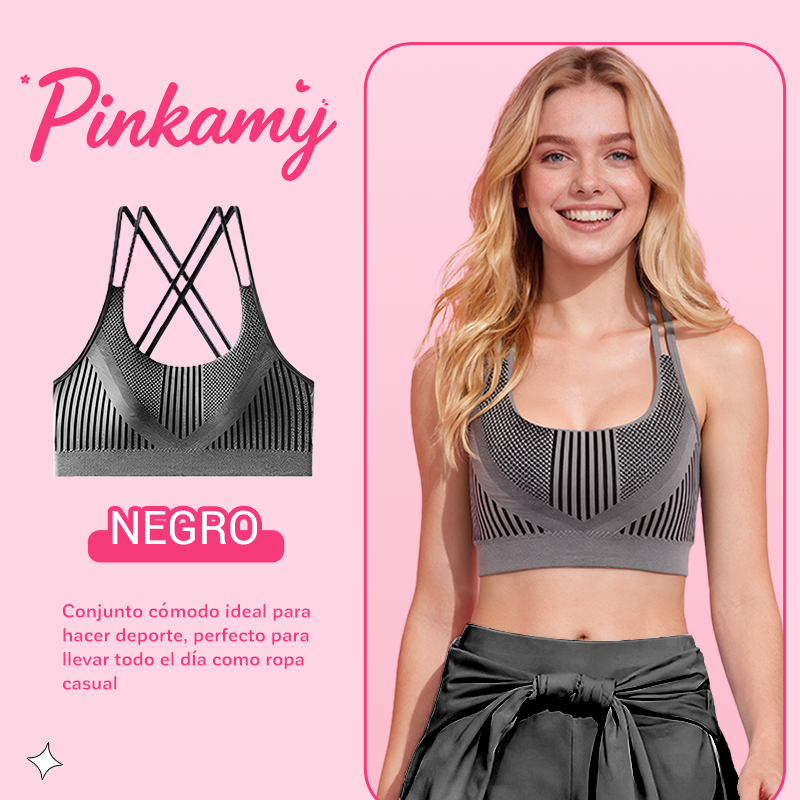 SKU图-黑色 Top deportivo PinkAmy sin costuras en colores pastel para mujer